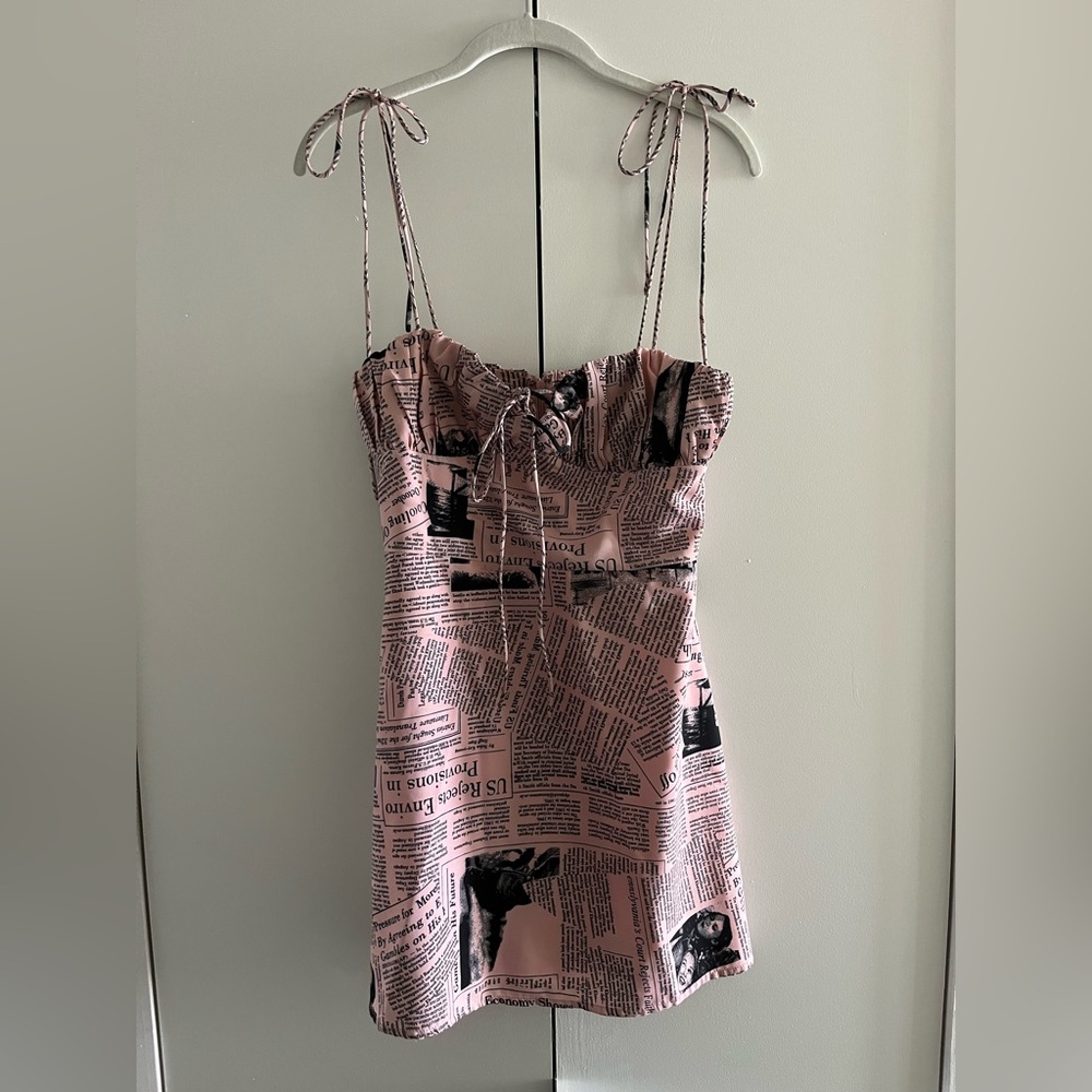 Stylish Pink Newspaper Print Dress